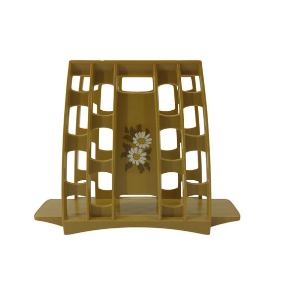 Vintage Mid Century Napkin Holder Plastic Olive Green Flower - Picture 1 of 8